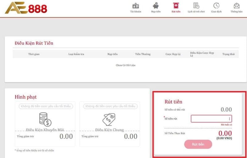 Hướng dẫn rút tiền tại AE888